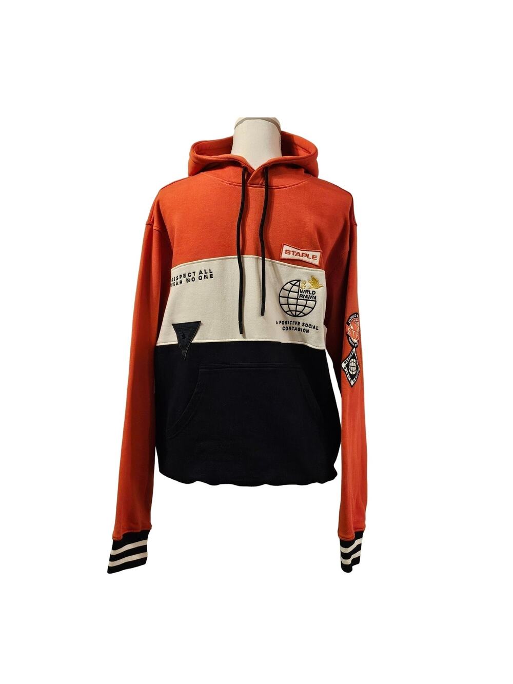 STAPLE PIGEON HOODIE MEN’S M – ORANGE/BEIGE/BLACK COLOR BLOCK – STREETWEAR - NWT
